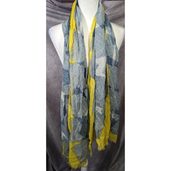 Vintage Diane Von Furstenberg Blue And Yellow Geometric Abstract Scarf - Picture 9 of 12